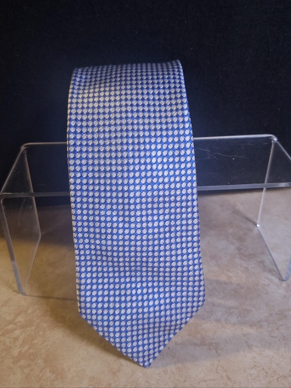 JOHN W. NORDSTROM Signature Silk Tie USA Blue Silver Woven Design 60"X 3.25"